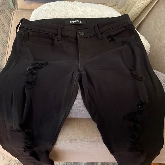 Black ripped jean leggings mid rise - Picture 1 of 7